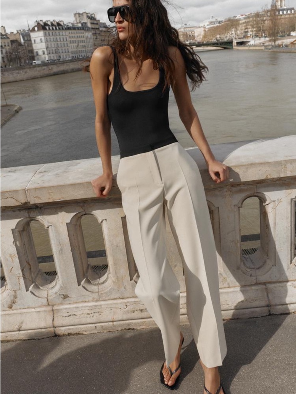 Zara High-Waisted Tailored Trousers | XXL | Cream | Business Casual, Office